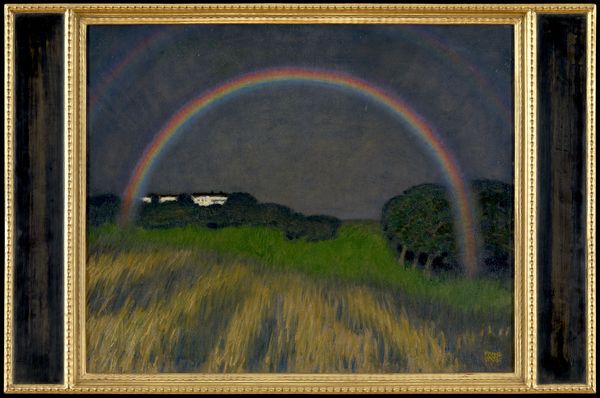 Gemälde der Regenbogenlandschaft, 1927 in ländlichen Szene mit einem Regenbogen, der über einem grünen Feld und Bäumen erscheint.